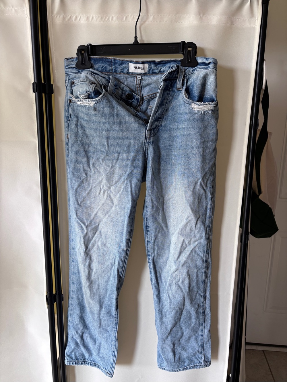 pistola light wash distressed straight jeans